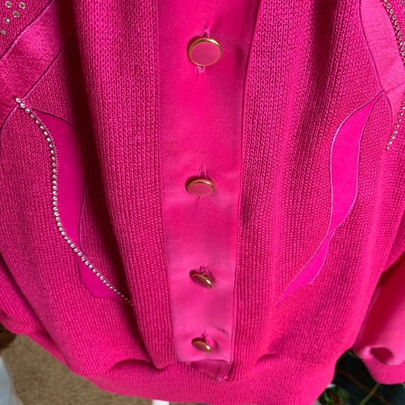 Philippe Marques Pink Western Button-Up Knit Sweater - Fuchsia Pink, Size 16 - Picture 8 of 9